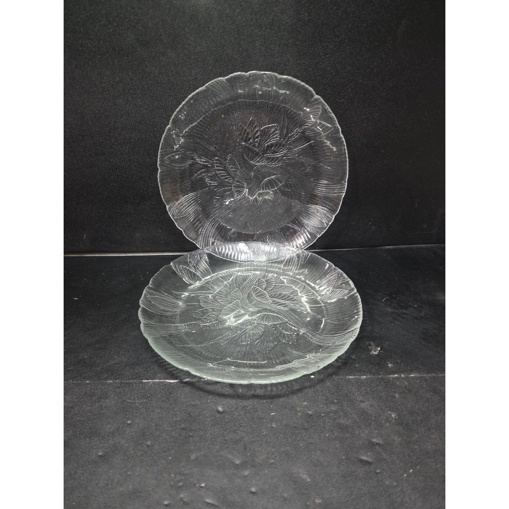 Arcoroc Canterbury Crocus‎ Salad Plates, Set of 2, Vintage Clear Floral Glass